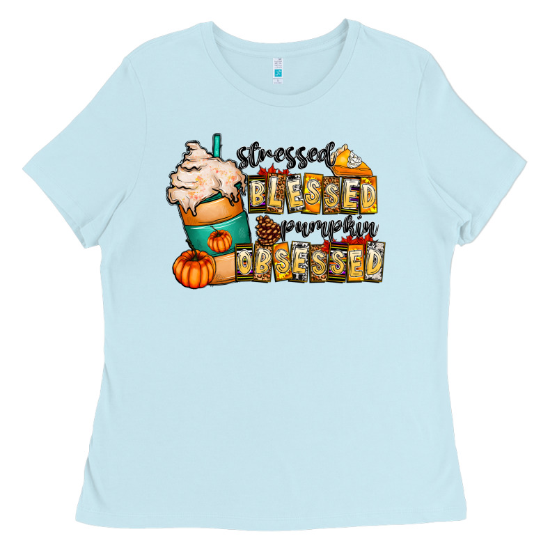 Stressed Blessed Pumpkin Obsessed Ladies Tee by CowhideDigitalArt | Teevron