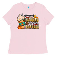Bubblegum Pink stressed blessed pumpkin obsessed Ladies Tee - CowhideDigitalArt