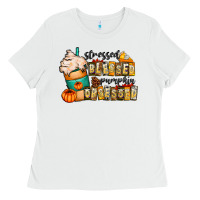 White stressed blessed pumpkin obsessed Ladies Tee - CowhideDigitalArt