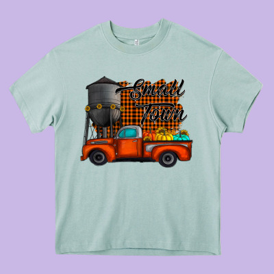 Small Town Fall Heavy Core Tee Designed By Cowhidedigitalart