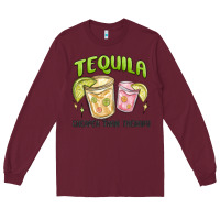 Burgundy tequila cheaper than therapy Long Sleeve Tee - MaliasSmallBusiness