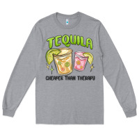 Heather Grey tequila cheaper than therapy Long Sleeve Tee - MaliasSmallBusiness