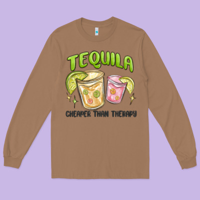 Tequila Cheaper Than Therapy Long Sleeve Tee Designed By Maliassmallbusiness