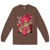 Chestnut pink winter long haired cow Long Sleeve Tee - NancyCooperArtShop