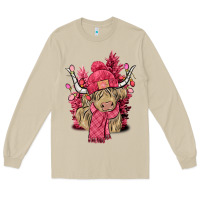 Mushroom pink winter long haired cow Long Sleeve Tee - NancyCooperArtShop