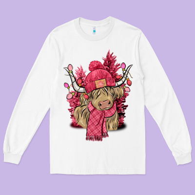 Pink Winter Long Haired Cow Long Sleeve Tee Designed By Nancycooperartshop
