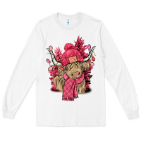 White pink winter long haired cow Long Sleeve Tee - NancyCooperArtShop