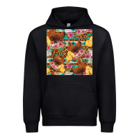 Black chicken and chicks with flowers seamless pattern Urban Hoodie - FaDigitalArtStudio
