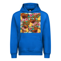 Cobalt chicken and chicks with flowers seamless pattern Urban Hoodie - FaDigitalArtStudio