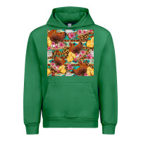 Emerald chicken and chicks with flowers seamless pattern Urban Hoodie - FaDigitalArtStudio