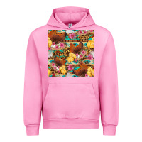Fuchsia Pink chicken and chicks with flowers seamless pattern Urban Hoodie - FaDigitalArtStudio