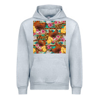 Heather Grey chicken and chicks with flowers seamless pattern Urban Hoodie - FaDigitalArtStudio