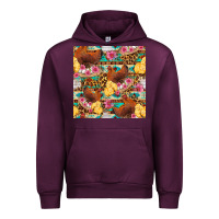 Mauve Wine chicken and chicks with flowers seamless pattern Urban Hoodie - FaDigitalArtStudio
