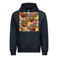 Navy chicken and chicks with flowers seamless pattern Urban Hoodie - FaDigitalArtStudio