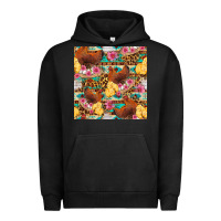 Pigment Black chicken and chicks with flowers seamless pattern Urban Hoodie - FaDigitalArtStudio
