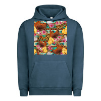 Pigment Midnight Navy chicken and chicks with flowers seamless pattern Urban Hoodie - FaDigitalArtStudio