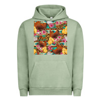 Pigment Oil Green chicken and chicks with flowers seamless pattern Urban Hoodie - FaDigitalArtStudio