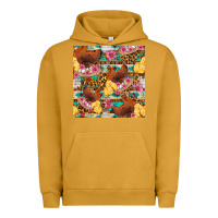 Pigment Peanut Butter chicken and chicks with flowers seamless pattern Urban Hoodie - FaDigitalArtStudio