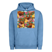 Pigment Pebble Blue chicken and chicks with flowers seamless pattern Urban Hoodie - FaDigitalArtStudio