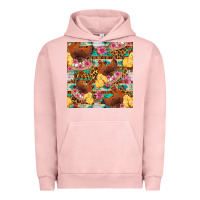 Pigment Salmon chicken and chicks with flowers seamless pattern Urban Hoodie - FaDigitalArtStudio