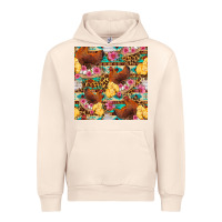 Sandshell chicken and chicks with flowers seamless pattern Urban Hoodie - FaDigitalArtStudio
