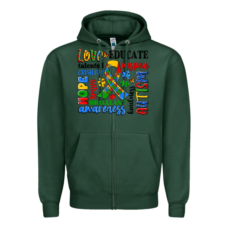 Autism Awareness Typography Zipper Hoodie by Artiststas | Teevron