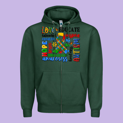 Autism Awareness Typography Zipper Hoodie Designed By Artiststas