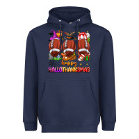 Navy happy hallothanksmas football Heavyweight Hoodie - texasbilliewilder