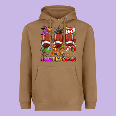 Happy Hallothanksmas Football Heavyweight Hoodie Designed By Texasbilliewilder