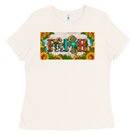 Bone faith cross and sunflower license plate Ladies Tee - HRA Design Shop