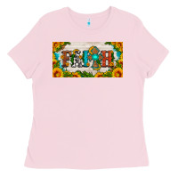 Bubblegum Pink faith cross and sunflower license plate Ladies Tee - HRA Design Shop