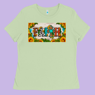 Faith Cross And Sunflower License Plate Ladies Tee Designed By Hra Design Shop