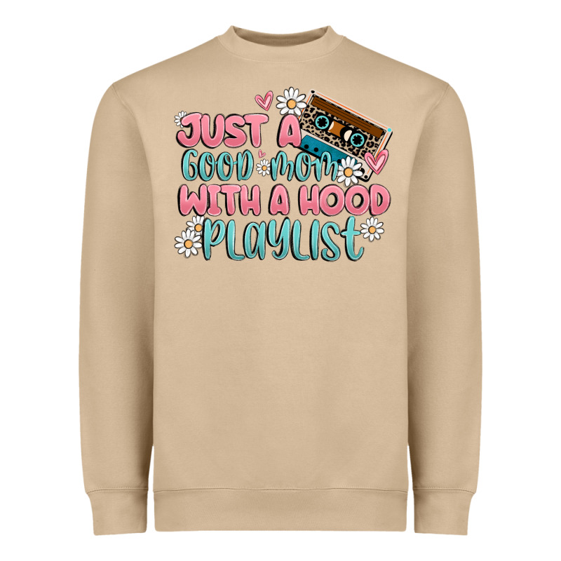 Just A Good Mom With A Hood Playlist Heavyweight Sweatshirt by MaliasSmallBusiness | Teevron