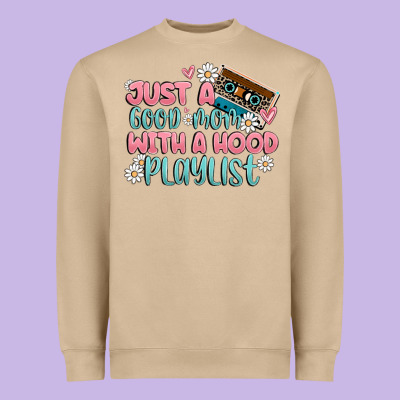 Just A Good Mom With A Hood Playlist Heavyweight Sweatshirt Designed By Maliassmallbusiness