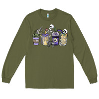 Army Green skeleton coffee cups Long Sleeve Tee - NancyCooperArtShop
