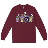Burgundy skeleton coffee cups Long Sleeve Tee - NancyCooperArtShop