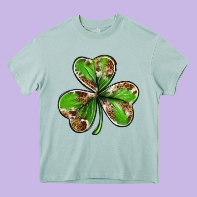 Cowhide Leopard Shamrock 4th Of July Heavy Core Tee Designed By Neo Western