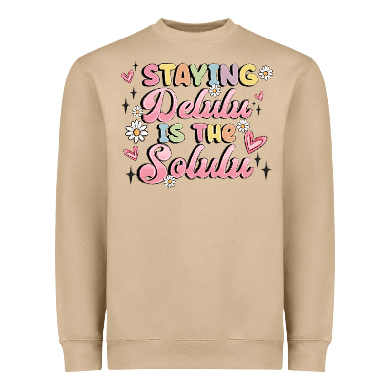 Staying Delulu Is The Solulu Heavyweight Sweatshirt by MaliasSmallBusiness | Teevron