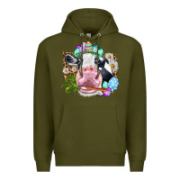 Army Green Happy Easter Cow with eggs Easter Day Premium Hoodie - HowdyJamesFarm