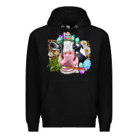 Black Happy Easter Cow with eggs Easter Day Premium Hoodie - HowdyJamesFarm