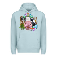 Blue Mist Happy Easter Cow with eggs Easter Day Premium Hoodie - HowdyJamesFarm