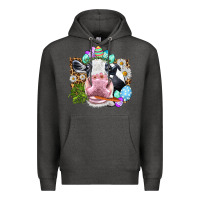 Charcoal Heather Happy Easter Cow with eggs Easter Day Premium Hoodie - HowdyJamesFarm