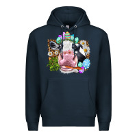 Navy Happy Easter Cow with eggs Easter Day Premium Hoodie - HowdyJamesFarm