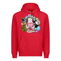 Red Happy Easter Cow with eggs Easter Day Premium Hoodie - HowdyJamesFarm