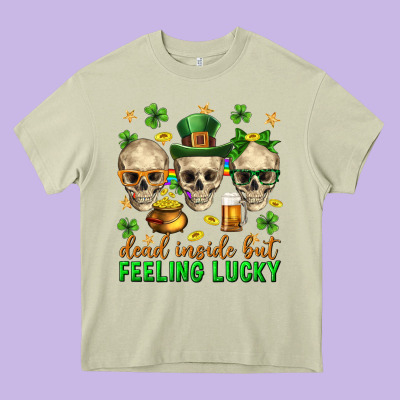 Dead Inside But Feeling Lucky St. Patricks Day Heavy Core Tee Designed By Neo Western