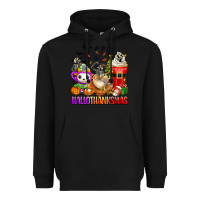 Black happy hallothanksmas skeleton coffee cups Heavyweight Hoodie - texasbilliewilder