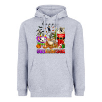 Heather Grey happy hallothanksmas skeleton coffee cups Heavyweight Hoodie - texasbilliewilder