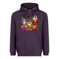 Plum happy hallothanksmas skeleton coffee cups Heavyweight Hoodie - texasbilliewilder