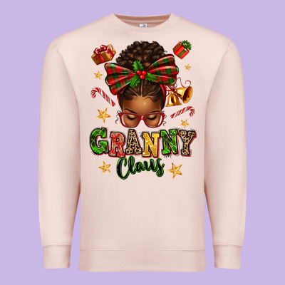 Granny Claus Afro Messy Bun Premium Sweatshirt Designed By Texasbilliewilder