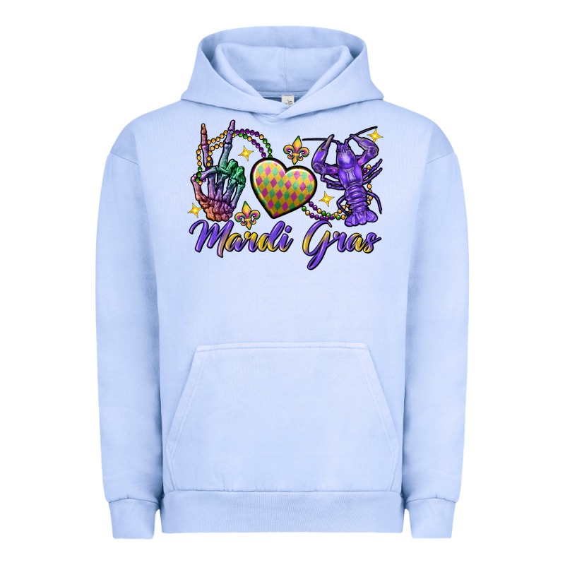 Peace Love Crawfish Mardi Gras Skeleton Hand Urban Hoodie by FaDigitalArtStudio | Teevron